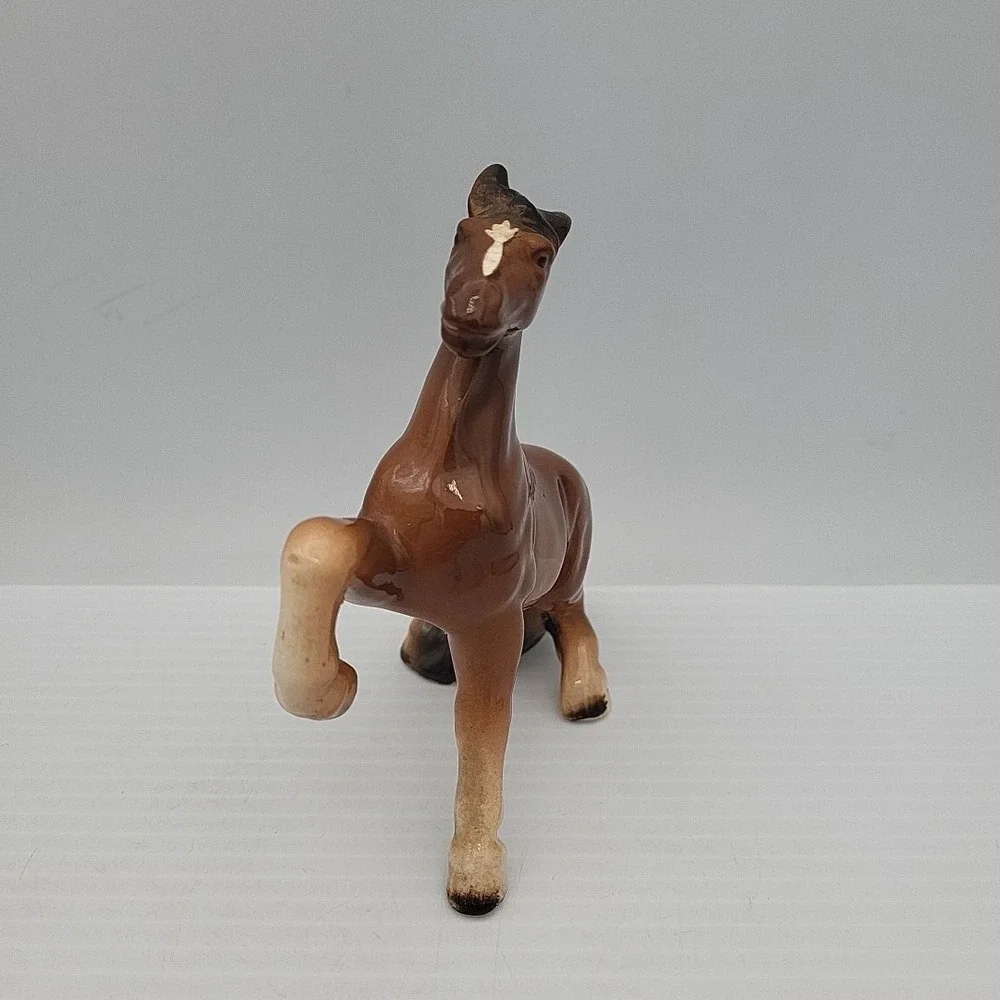 Vintage Porcelain Japan Horse Figurine Brown Black 4